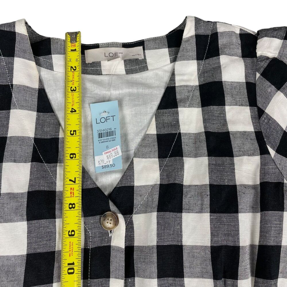 LOFT Dress Womens 8P Petite Black White Plaid Button V-Neck Checkered Casual NWT - Picture 10 of 10